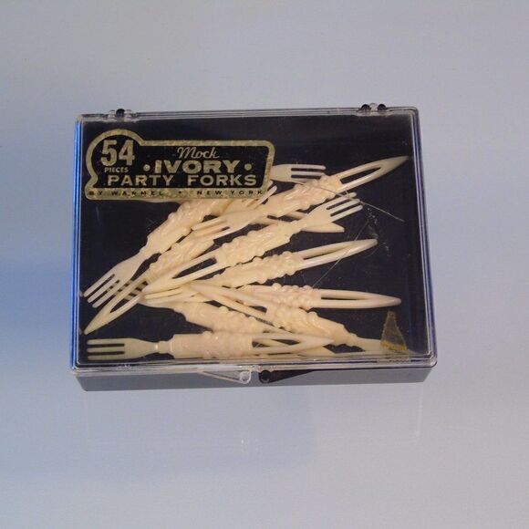 12 Vintage Mock Ivory Party Forks - Picture 3 of 5